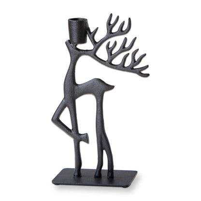 Black Aluminum Forest Reindeer Centerpiece Taper Holder