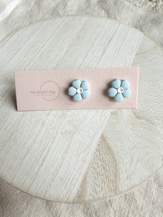 Blue Pastel Flower Stud Earrings