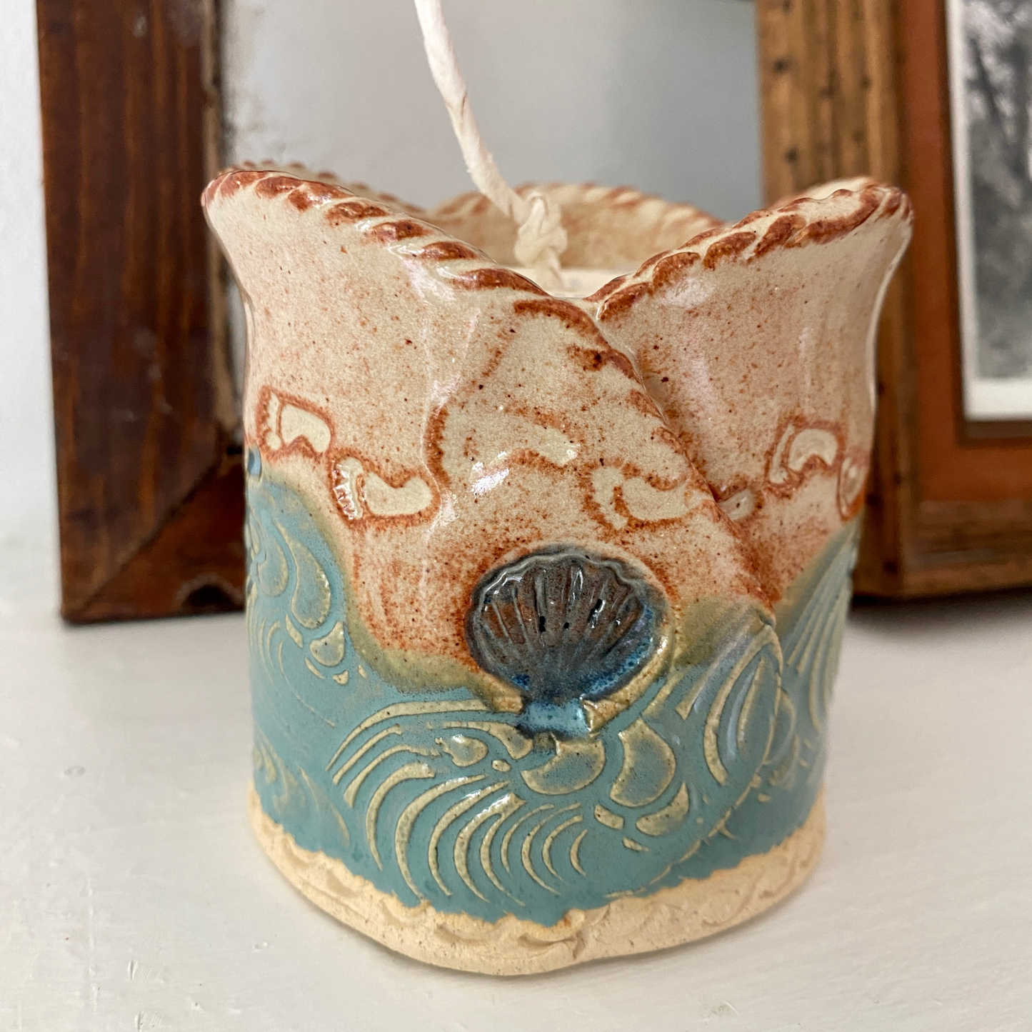 Footprints in the Sand Ceramic Candle