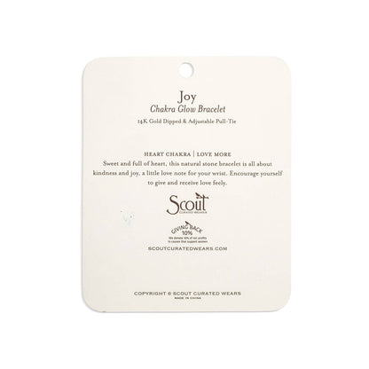 Scout Curated Wears bracelet card with product details on a white background. All images associated with this listing show the same piece from various angles and with different styling props and packaging. 
