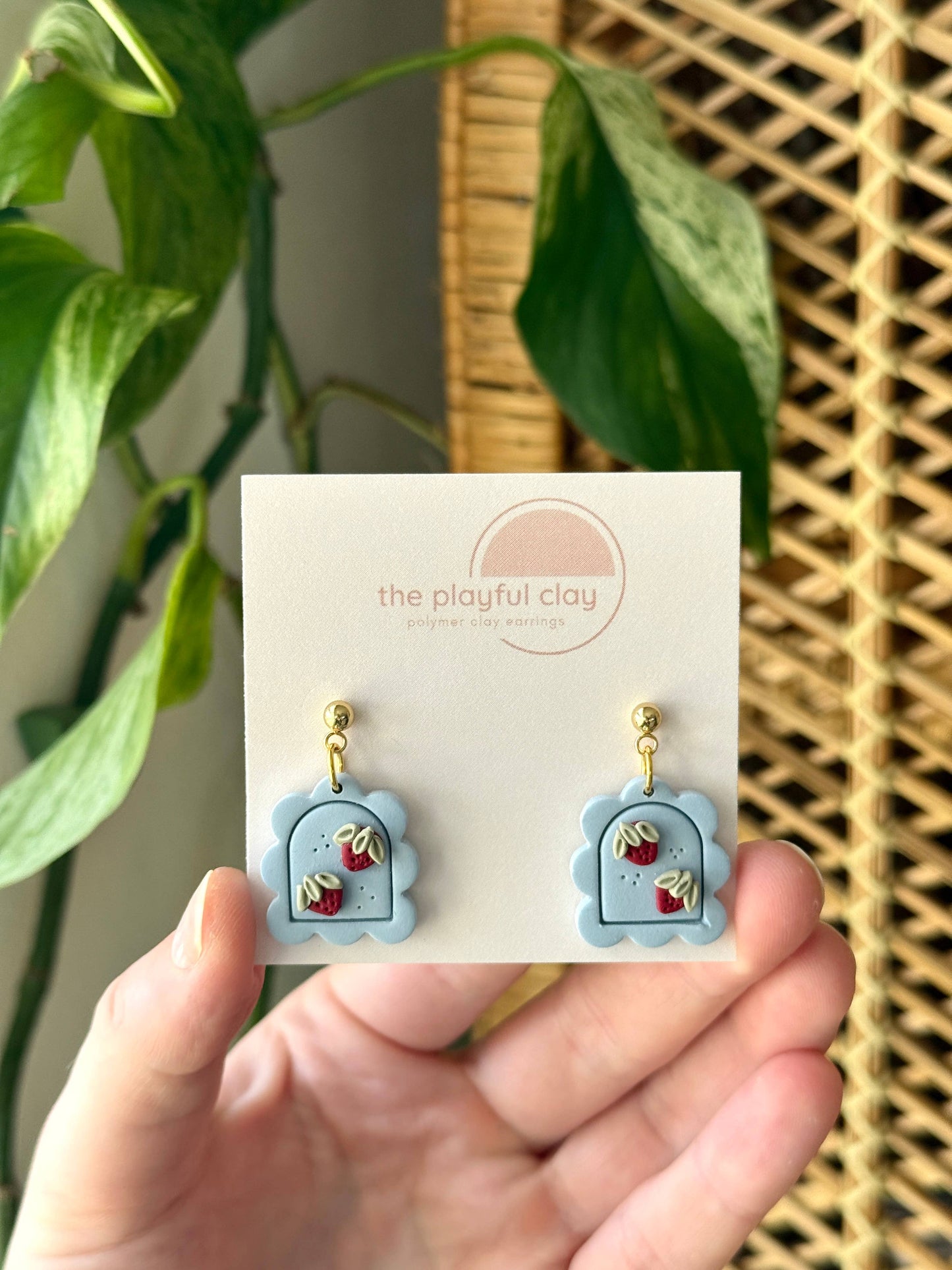 Pink Strawberry Scalloped Earrings