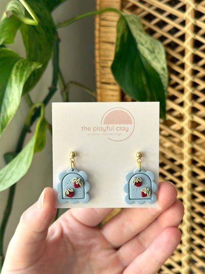 Pink Strawberry Scalloped Earrings