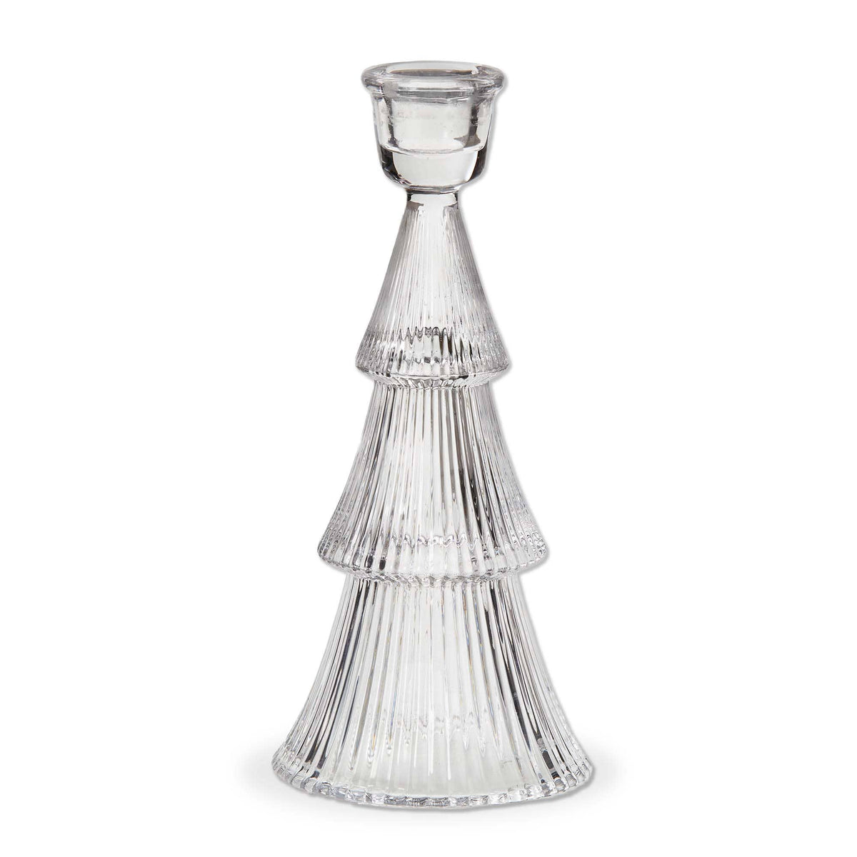 Clear Glass Ribbed Tree Taper Holder Large