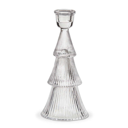 Clear Glass Ribbed Tree Taper Holder Large