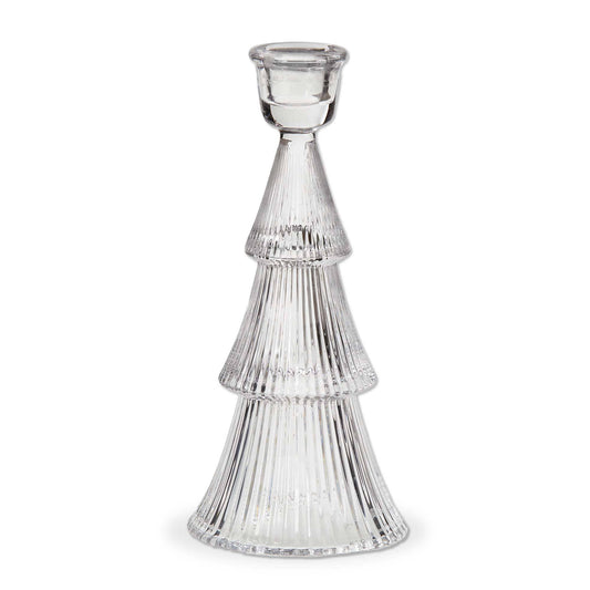Clear Glass Ribbed Tree Taper Holder Large