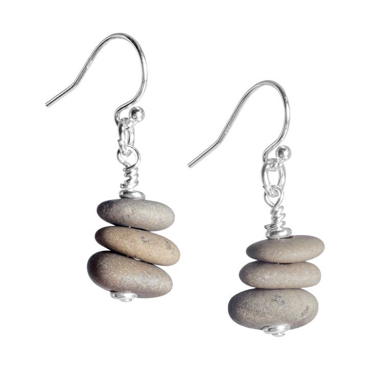 Pair of stone-stacked earrings on a white background