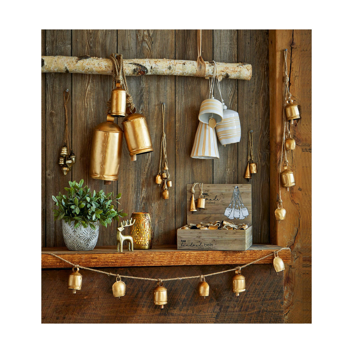 Antique Wrought Iron Bells Jute Swag