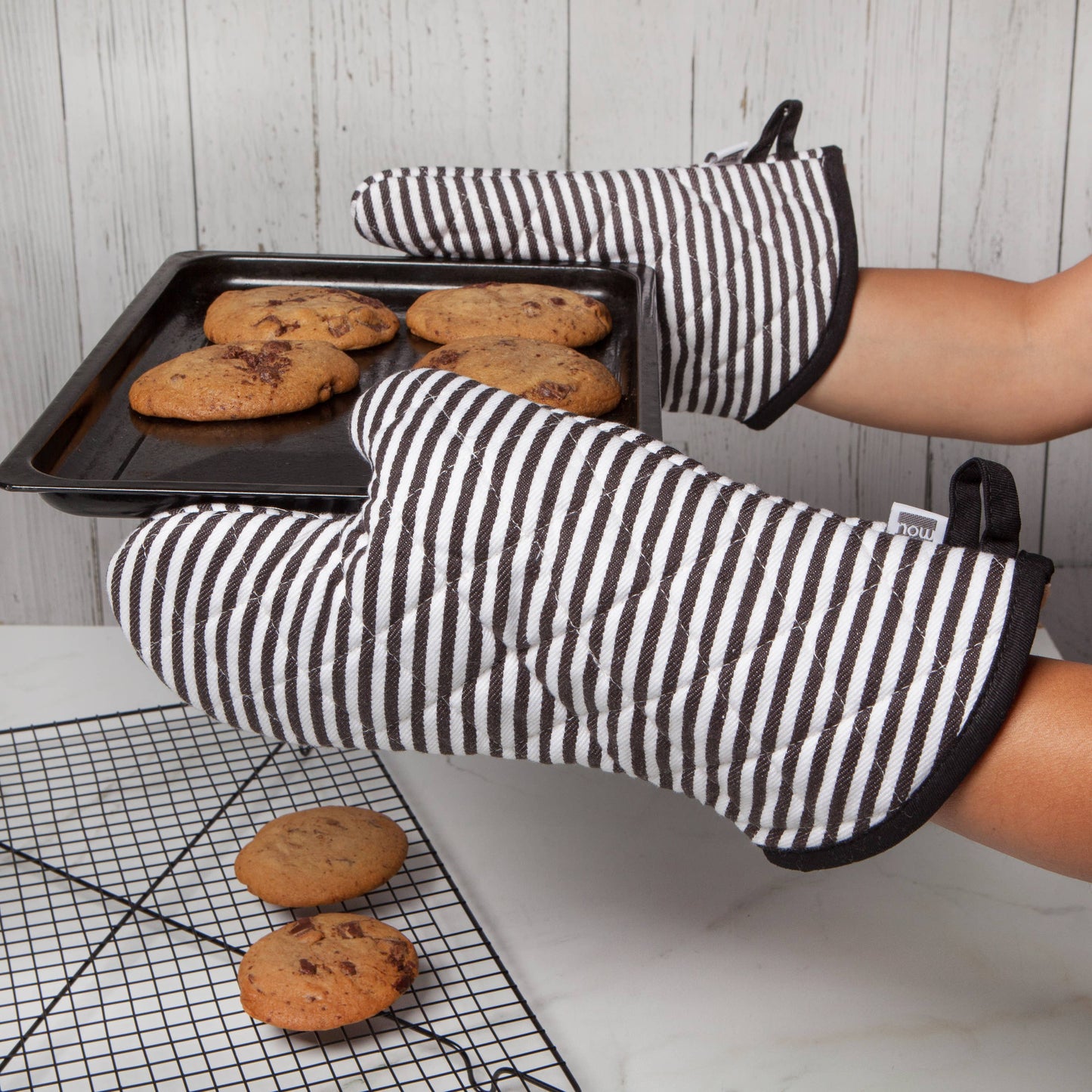 Superior Black Narrow Stripe Oven Mitt