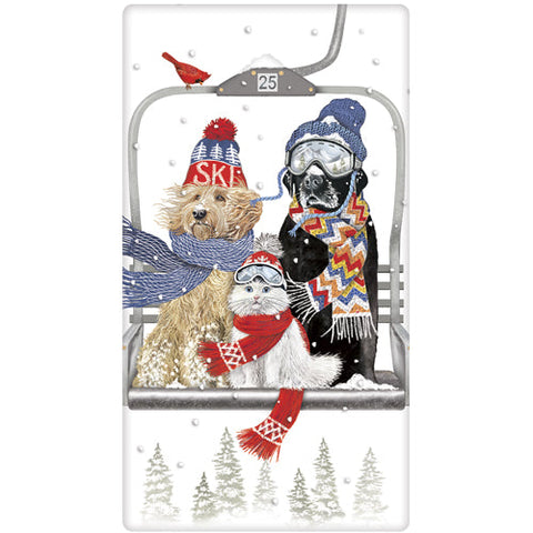 Ski Lift Pets Tea Towel