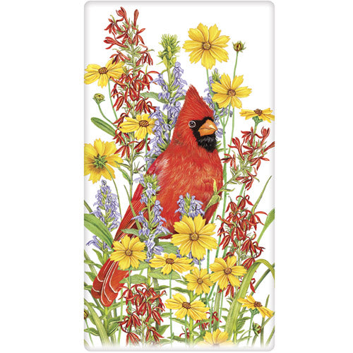Summer Flower Cardinal Tea Towel