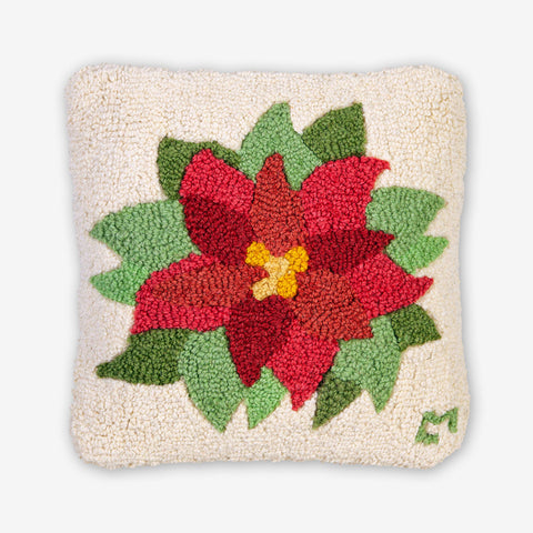 Poinsettia on Soft White Pillow 14 x 14"