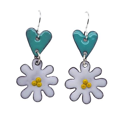 Daisy Heart Enamel Earrings
