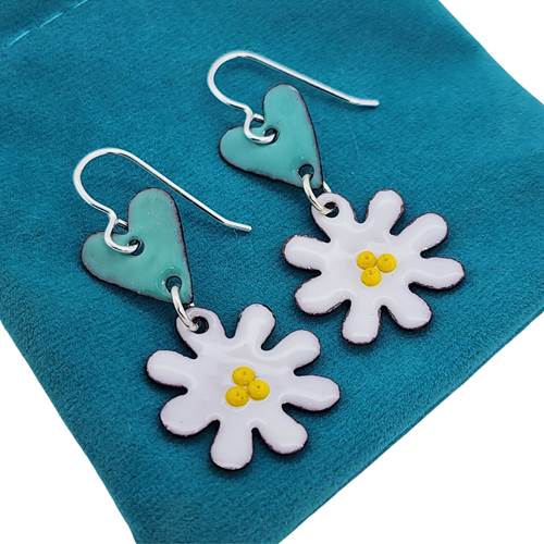 Daisy Heart Enamel Earrings