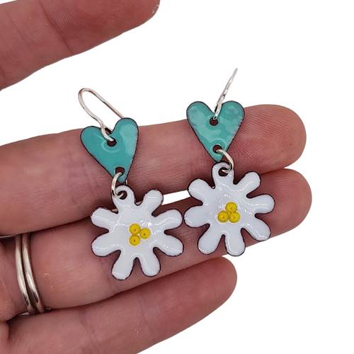 Daisy Heart Enamel Earrings
