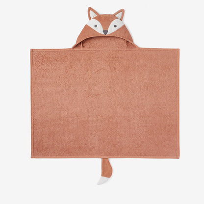 Fox-shaped hooded towel on a white background
