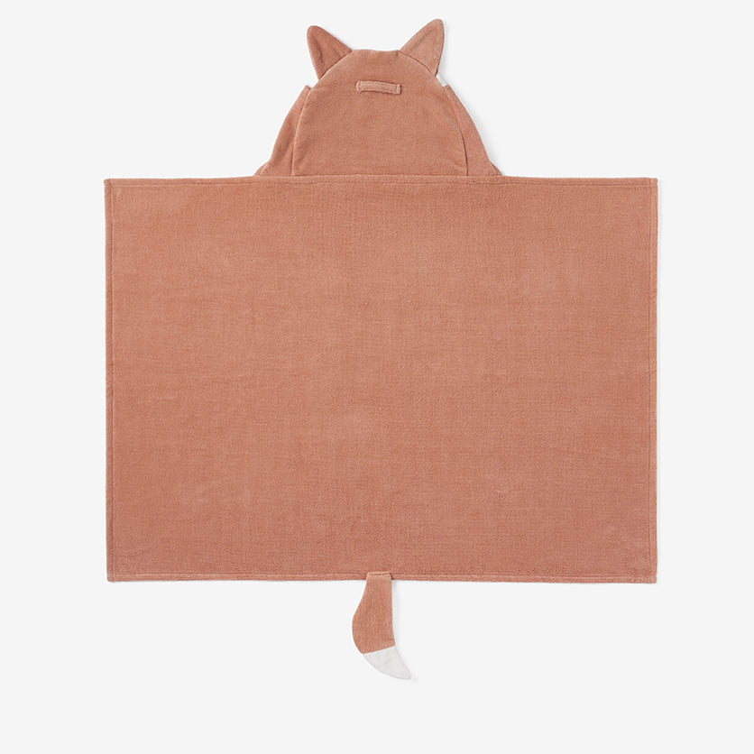 Rust brown towel with fox ears and tail on a white background