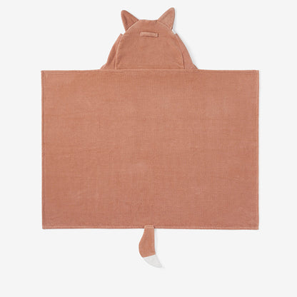 Rust brown towel with fox ears and tail on a white background