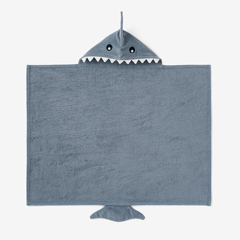 Gray shark-shaped hooded towel on a white background