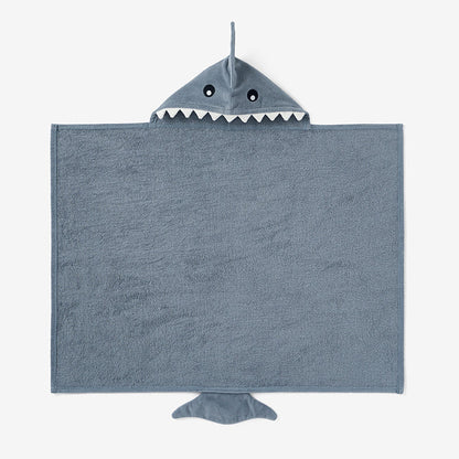 Gray shark-shaped hooded towel on a white background