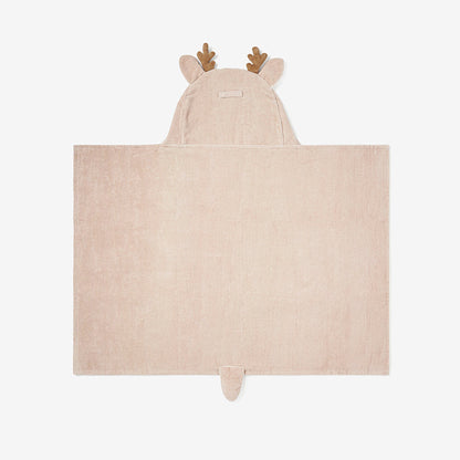 Beige hooded towel with deer design on a white background