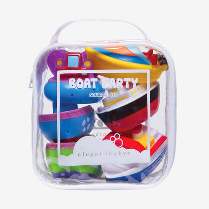 Set of colorful toy boats in a clear packaging with 'Boat Party' text.
