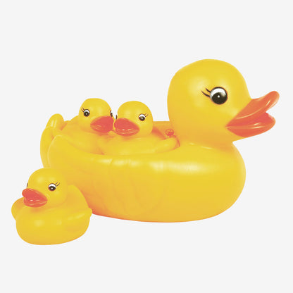 Set of yellow rubber ducks on a white background