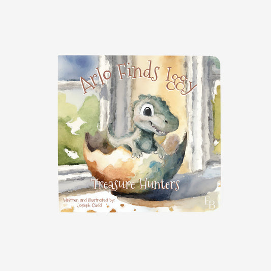 Book cover of 'Arlo Finds Iggy' with a dinosaur illustration.