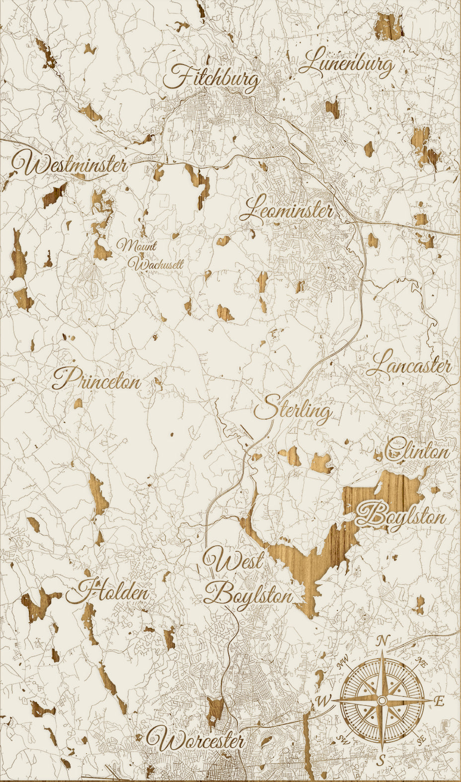 North Central MA Wooden Map