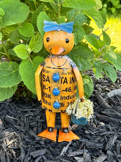 Metal Ella Duck Holding Blue Bucket