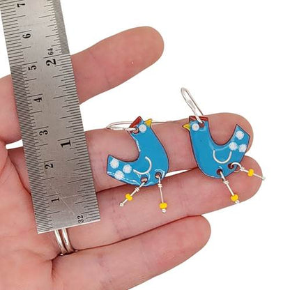 Mod Chicken Blue Earrings