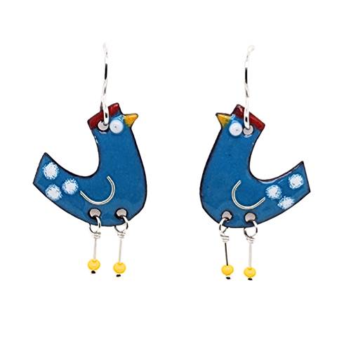 Mod Chicken Blue Earrings