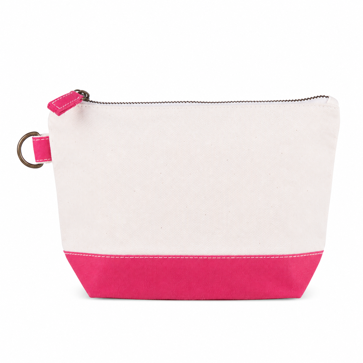 White and pink pouch with a zipper on a white background
