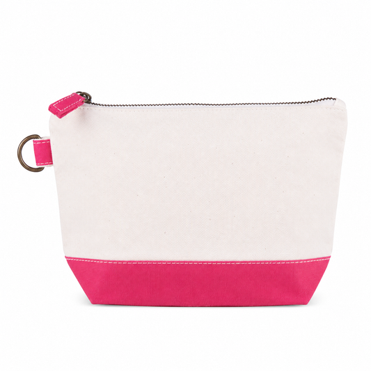 White and pink pouch with a zipper on a white background