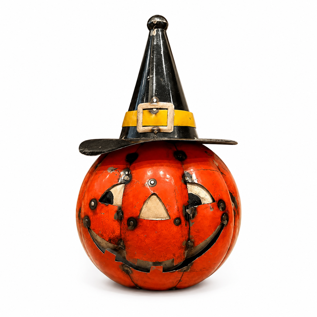 Decorative pumpkin with a witch hat on a white background