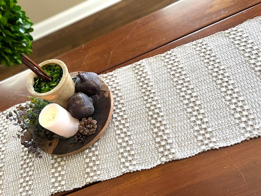 56" Tan & Cream Pillar Weave Table Runner