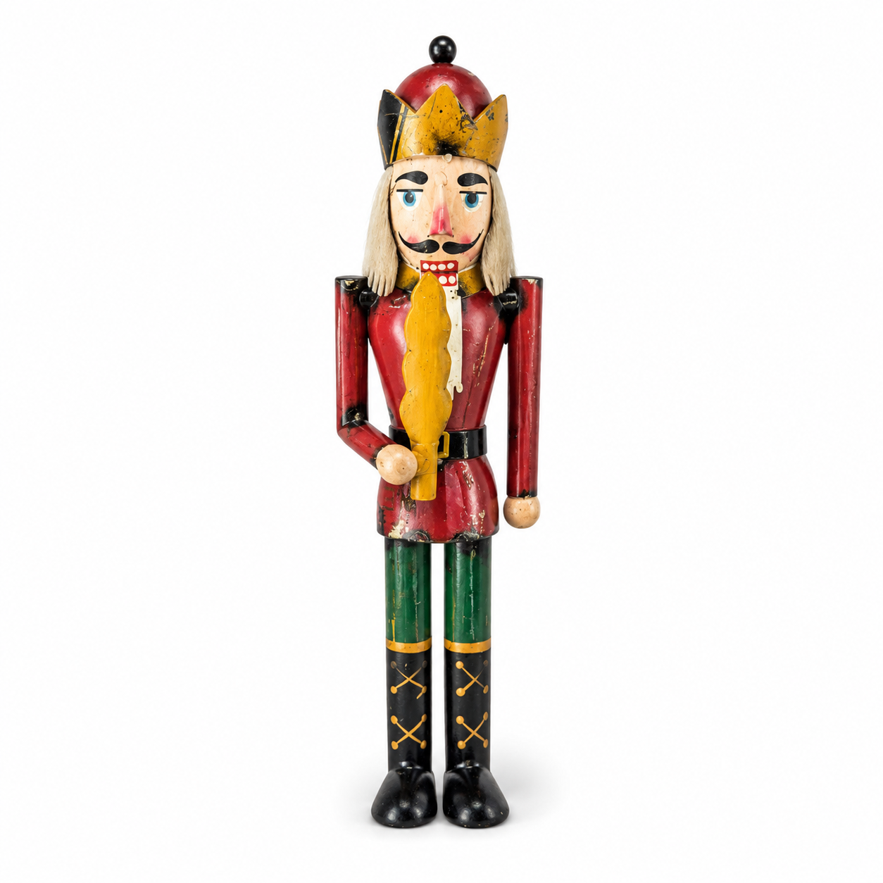 Colorful nutcracker figure with a white background