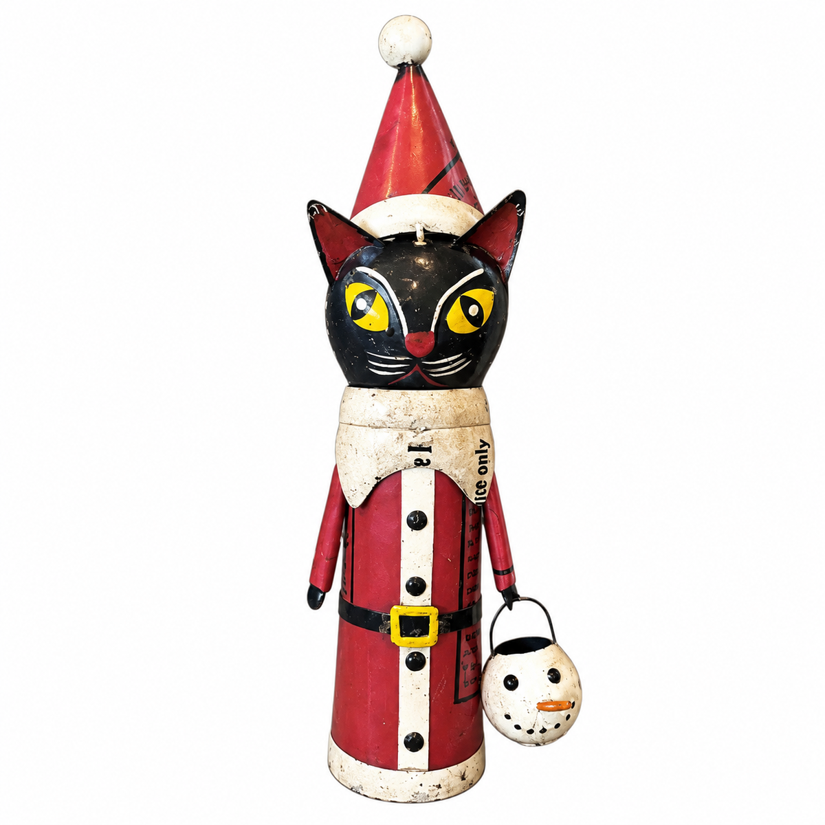 Metal Festive Feliz Cat with Snowman Bucket