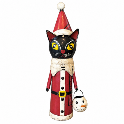 Metal Festive Feliz Cat with Snowman Bucket