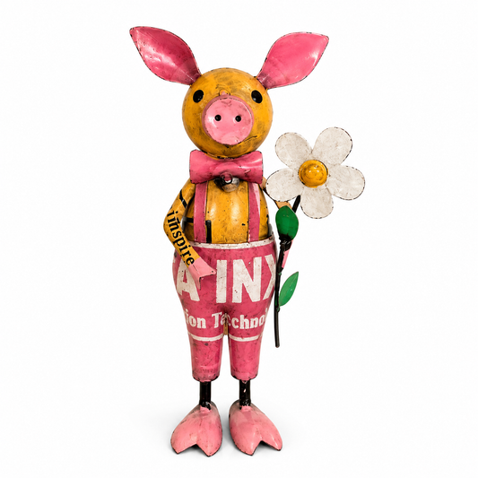 Decorative pig figurine with pink outfit  on a white background