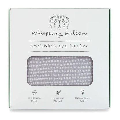 Whispering Willow lavender eye pillow packaging on a white background