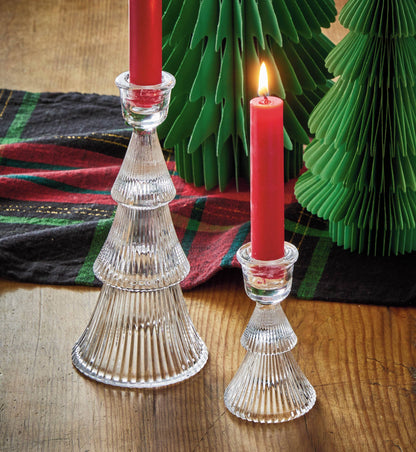 Clear Glass Ribbed Tree Taper Holder Small