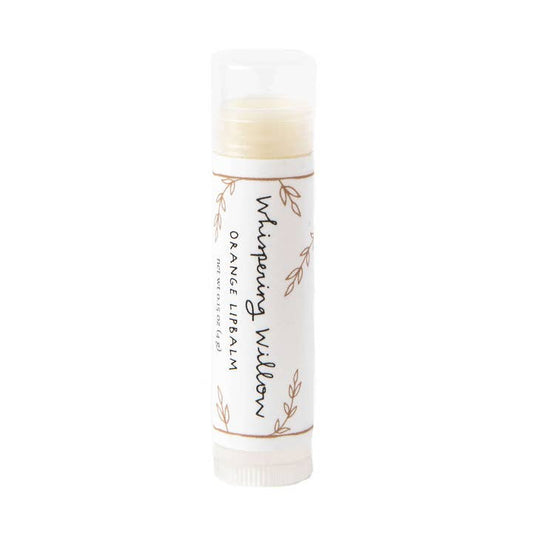 Lip balm with 'Whispering Willow' branding on a white background