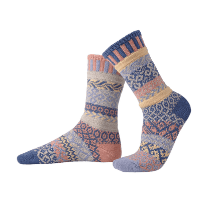 Pair of patterned socks on a white background