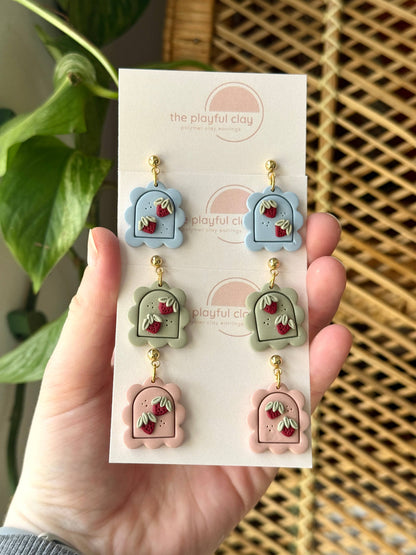 Pink Strawberry Scalloped Earrings