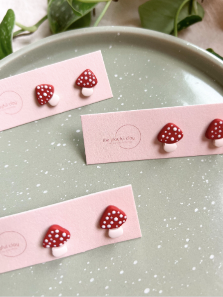Red Mushroom Stud Earrings