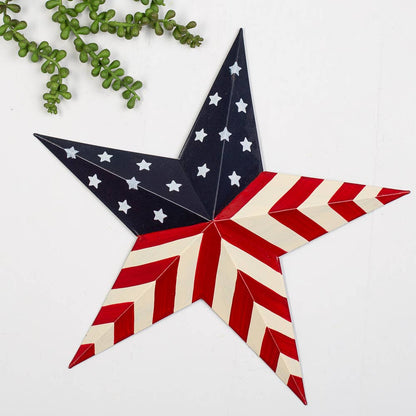 Decorative star with American flag design on a white background with greenery