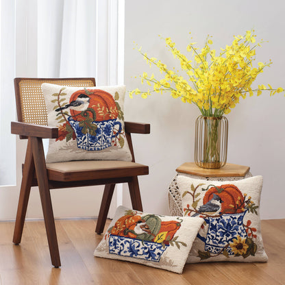 Fall Birds w/Teacups Hook Pillow