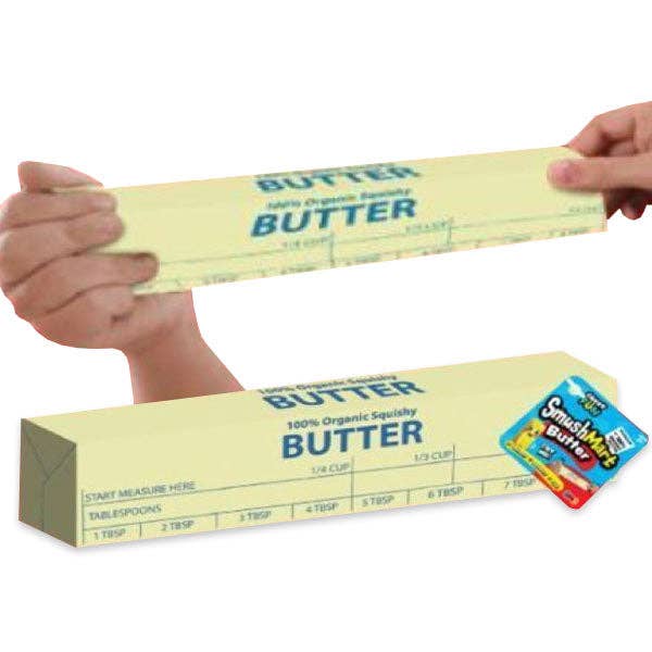 Two 'Butter' toys with a 'SmushMart' label on a white background.