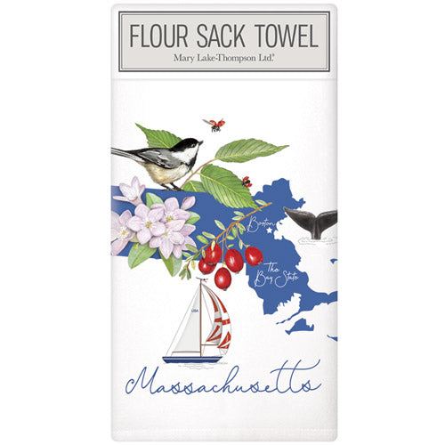 Massachusetts State Symbols Tea Towel