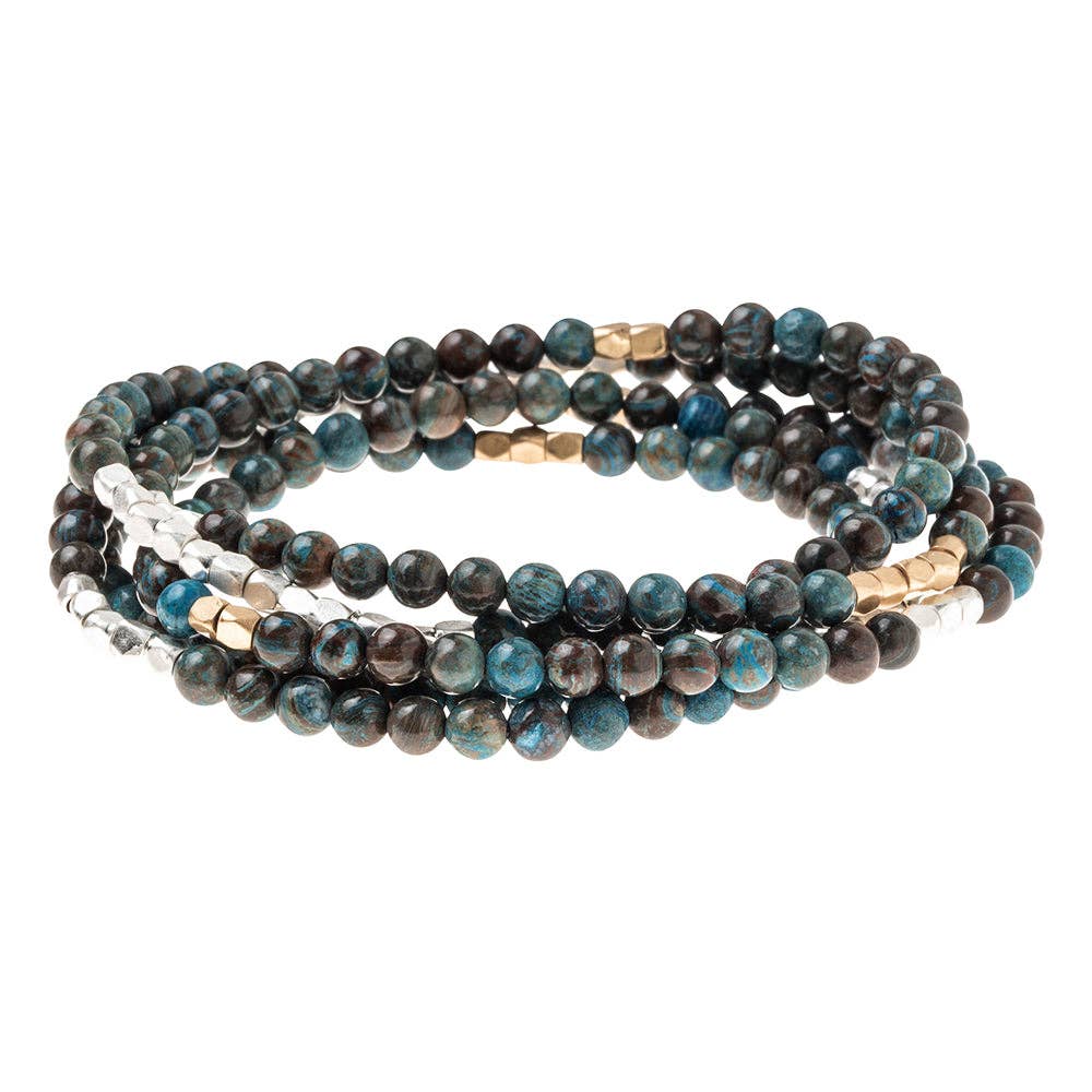 Convertible beaded necklace/wrap bracelet on a white background